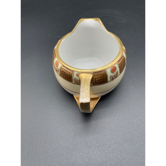 Vintage Nippon Hand Painted Sugar Bowl and Creamer Set Gold Trim Rose Design - Picture 6 of 15